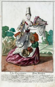 料理人。マーティン・エンゲルブレヒト（1684-1756）のエングレーヴィング（18世紀、ドイツ）。パリ、装飾美術 作： Martin Engelbrecht