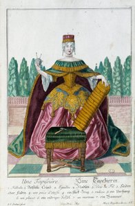 椅子張りの様子。マーティン・エンゲルブレヒト(1684-1756)のエングレーヴィング、18世紀、ドイツの「manouvries habillesの新しい組み立て」による。パリ、装飾美術 作： Martin Engelbrecht