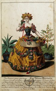 旧メチエ。床のための庭。マーティン・エンゲルブレヒト（1684-1756）のエングレーヴィング、18世紀、ドイツ。パリ、装飾美術 作： Martin Engelbrecht