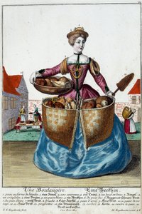 メティエ。パン屋さん。マルティン・エンゲルブレヒト（1684-1756）のエングレーヴィング、18世紀、ドイツの「マヌーヴリー・ハビーユの新しい集合体」。パリ、装飾美術 作： Martin Engelbrecht