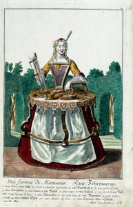 メチエ。大工の妻。マルティン・エンゲルブレヒト（1684-1756）によるエングレーヴィング。「マヌーヴリー・ハビーユの新しい集合体」18世紀、ドイツ。パリ、装飾美術 作： Martin Engelbrecht