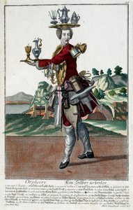 メチエ。金魚です。マーティン・エンゲルブレヒト(1684-1756)によるエングレーヴィング、18世紀、ドイツの「マヌーヴリー・ハヴィルの新しい集合体」に収録。パリ、装飾美術 作： Martin Engelbrecht