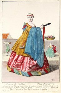 仕立て屋の女房』1735年頃（カラーエングレービング） 作： Martin Engelbrecht