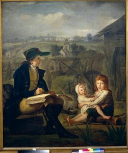 Werther dessine des enfants、illustration du roman ""The Sorrows of Young Werther"" (Les Souffrances du jeune Werther) de Johann Wolfgang von Goethe (1749-1832) - Werther drawing children - Oil on canvas by Martin Ferdinand Quadal (1736-1808) ) 作： Martin Ferdinand Quadal