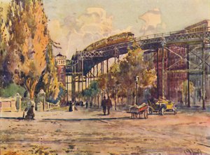 高架鉄道、ニューヨーク、1916 作： Martin Lewis
