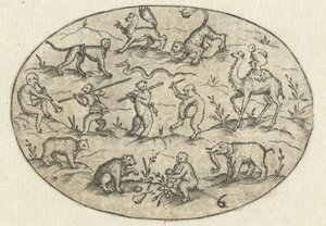 14匹の動物が描かれた楕円形 Nev Thier Bvechlein (シリーズタイトル) 作： Martin Pleginck