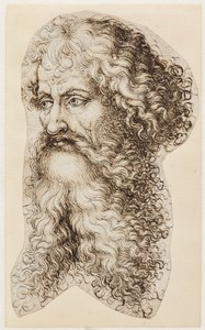 左に 4 分の 3 のプロファイルでひげを生やした男の頭 作： Martin Schongauer