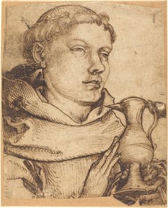 聖体拝領を手伝う修道士の胸像 作： Martin Schongauer
