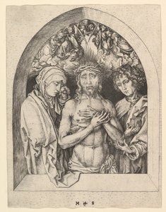 聖母と聖ヨハネとの悲しみの男としてのキリスト、ca。 1435-1491。 作： Martin Schongauer