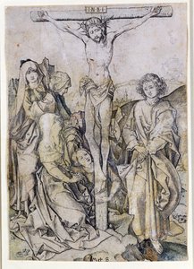 十字架上のキリスト、聖母と聖ヨハネ（彫刻） 作： Martin Schongauer