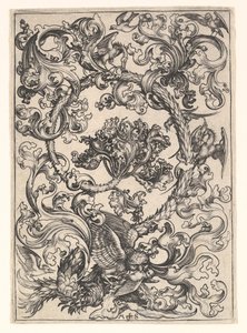 約1日の鳥にからかわれたフクロウの飾り。 1435-1491。 作： Martin Schongauer