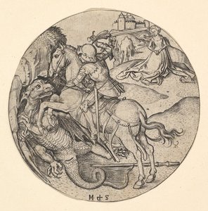 聖ジョージ、ドラゴンを倒す1435-1491。 作： Martin Schongauer