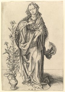受胎告知：ヴァージン、ca。 1435-1491。 作： Martin Schongauer