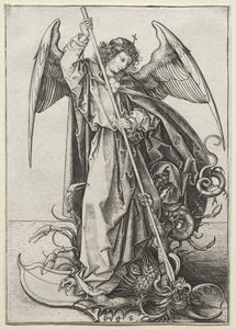 ドラゴンを刺す大天使ミカエルc。 1475年。 作： Martin Schongauer