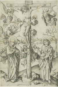 四人の天使と磔刑 作： Martin Schongauer