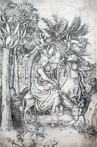 エジプトへの逃避行」1470-80年頃（エングレービング）
