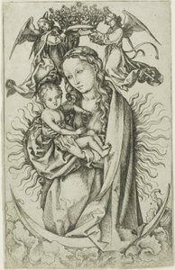 二人の天使が戴冠する三日月上のマドンナ 作： Martin Schongauer