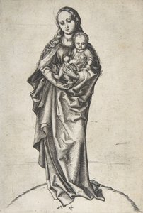 リンゴを持った聖母子像、1475年頃。 作： Martin Schongauer
