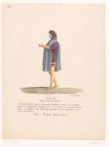 Kostuum van de dauphin Karel van Valois uit de tragedie Marcel シャルル、ノルマンディー公 (オブジェクトの称号) 劇場衣装（シリーズタイトル） フレンチ シアター: MM による衣装のコレクション。 J. Alaux と L. Duponchel が Bibliot の写本図面から 作： Martin Sylvestre Baptiste