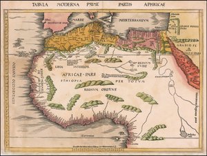 1513年、マルティン・ヴァルトゼーミュラーによる西アフリカと北アフリカの地図 作： マーティン・ヴァルトゼーミュラー