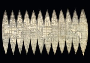 地球儀のゴアのセットの形をした世界地図、1507年 作： Martin Waldseemuller