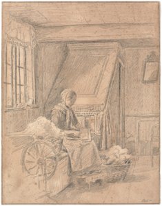 羊毛を梳く少女のいる農家 作： Martinus Rørbye