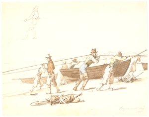 Sønderstranden で漁師が網を引きます 作： Martinus Rørbye