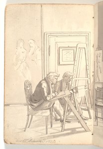 若いアーティストが描くアカデミーのインテリア 作： Martinus Rørbye