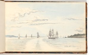 船のある海岸の風景 作： Martinus Rørbye
