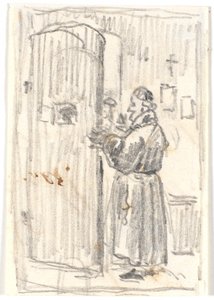 半分開いたドアの聖職者 作： Martinus Rørbye