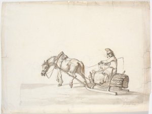 パイプの束に男が乗​​った馬橇 [?] 作： Martinus Rørbye