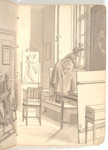 若いアーティストが描くアカデミーのインテリア 作： Martinus Rørbye