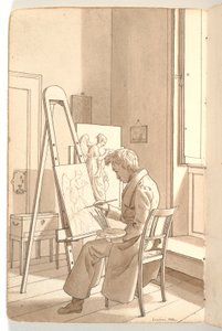 イーゼルで若い芸術家の絵画とアカデミーのインテリア 作： Martinus Rørbye