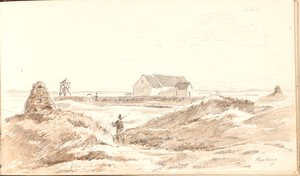 Råbjerg 教会の砂丘の風景 作： Martinus Rørbye