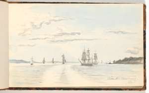 船のある海岸の風景 作： Martinus Rørbye