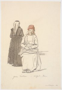 座っている老婆と一人が立っている 作： Martinus Rørbye