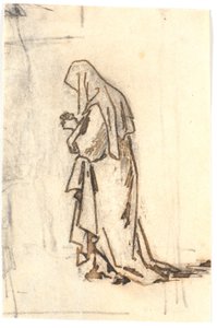 ローブと頭飾りで立っている女性 作： Martinus Rørbye
