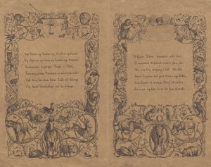レタリング付きの「Halfhundred Fables for Children」の動物のループ チェーン飾り付きカバー 2 枚 作： Martinus Rørbye