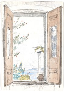 プローチダ島の窓からの眺め 作： Martinus Rørbye