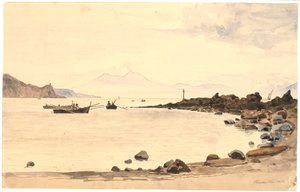 プローチダ島からヴェスヴィオ山を望む 作： Martinus Rørbye