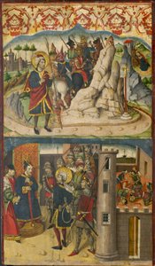 聖クリストファーとサタンの出会い、聖クリストファー、ライシア王の前、1480-85 作： Martín de Soria