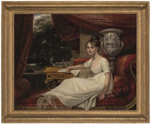 長椅子に座るフランクリン夫人エレノア・アン・ポーデン（1795-1825）の肖像（油彩・カンヴァス） 作： Mary Ann Flaxman