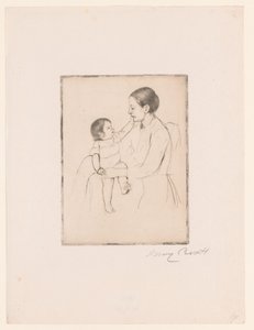 愛 愛撫 母と子 作： Mary Cassatt (signed by artist)