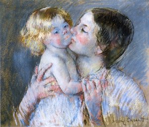 赤ちゃんアンのキス、1897年（紙にパステル） 作： Mary Cassatt