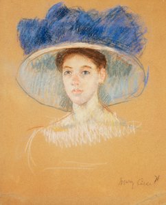 大きな帽子をかぶった女性の頭、1909年頃 作： Mary Cassatt