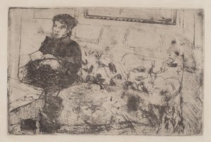インテリア：ソファの上、c。 1883年。 作： Mary Cassatt