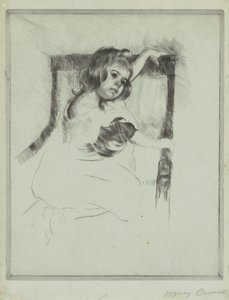 肘掛け椅子にひざまずく 作： Mary Cassatt