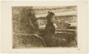 レディ・イン・ブラック、ロージェ、右向き 作： Mary Cassatt