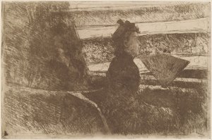 黒衣の女、ローゲの中、右向き、1880年頃。 作： Mary Cassatt