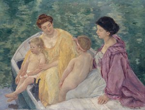 ルベインボートに乗った2人の母親と子供 作： Mary Cassatt